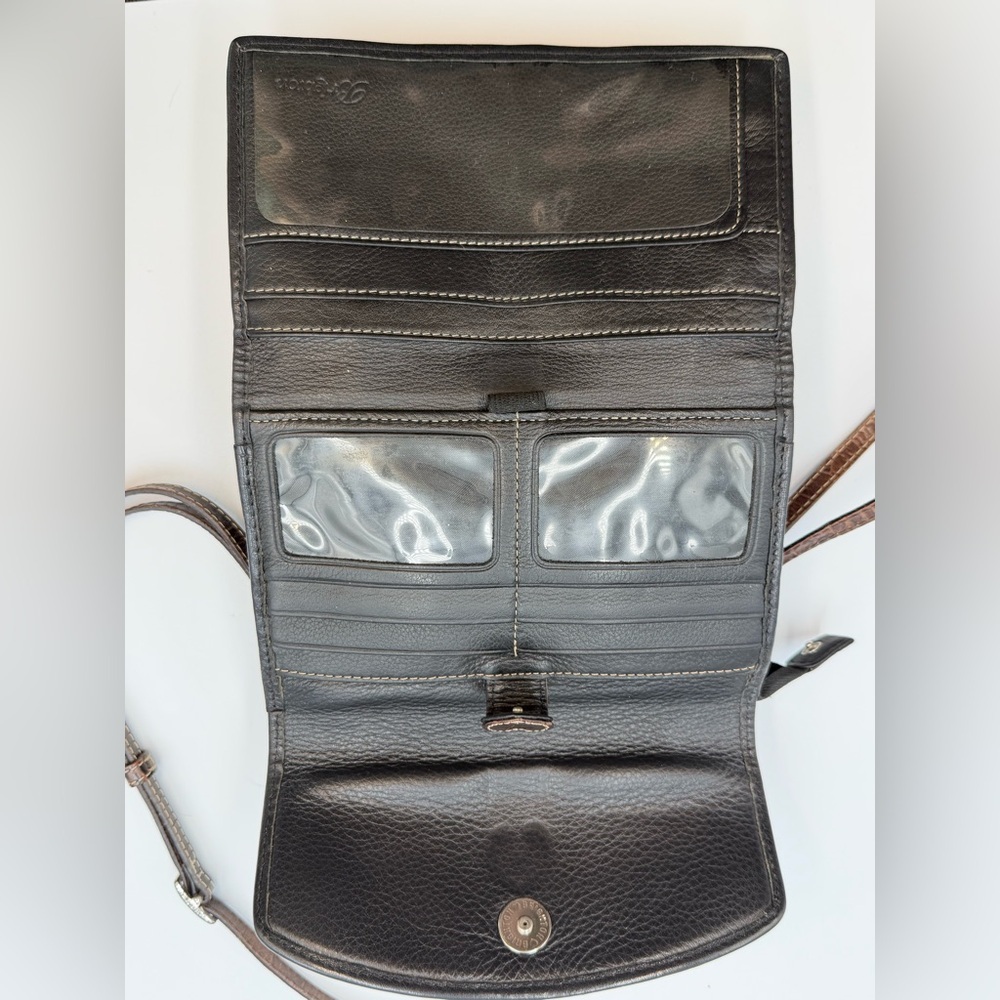 BRIGHTON CROSSBODY ORGANIZER CLUTCH PHONE CHECKBOOK BAG BLACK PEBBLE CROC TRIM - Picture 4 of 5